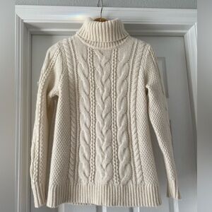 L.L. Bean Wool Blend Ivory Cable Knit Turtleneck Sweater